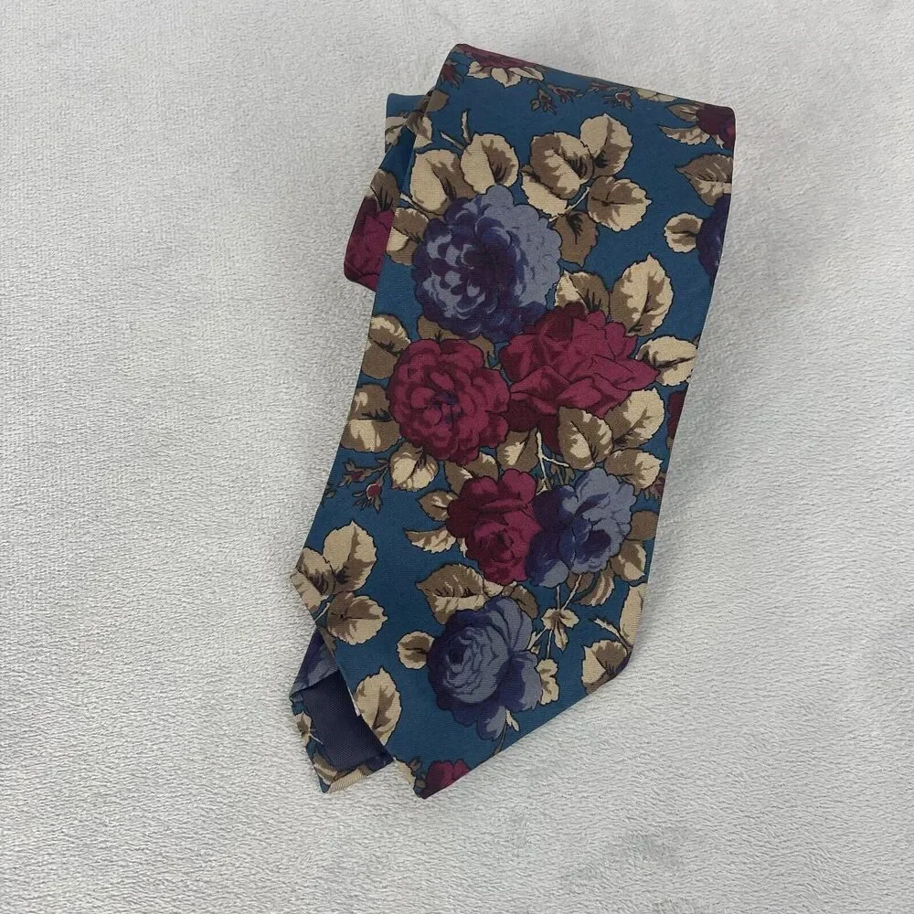 Salvatori Mens Tie Silk Multicolor Floral Print Design Roses Career Business USA